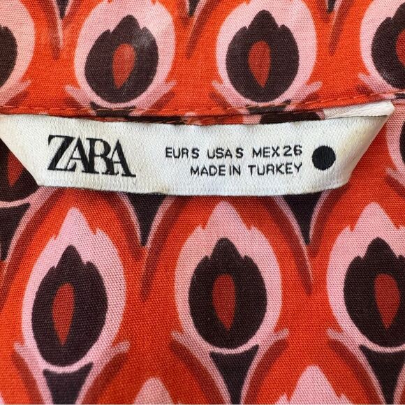Zara Printed Short Dress Orange - Size Small - Picture 7 of 8